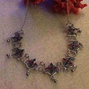 Vintage ruby emerald sterling necklace
